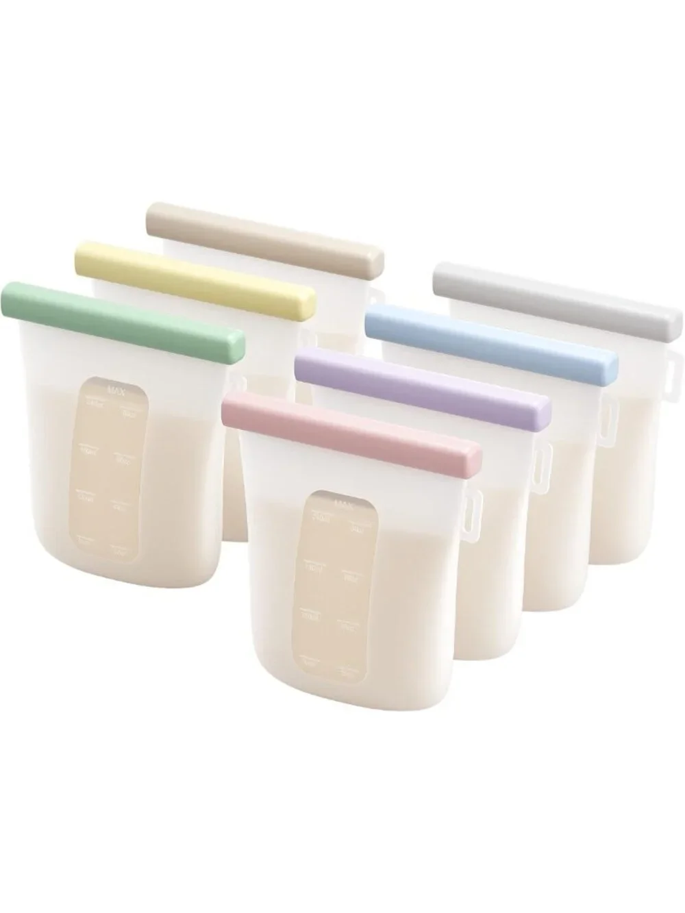 Reusable Silicone Breastmilk Storage Bags - 7 Pcs, 8oz Leak-Proof Freezer Bags